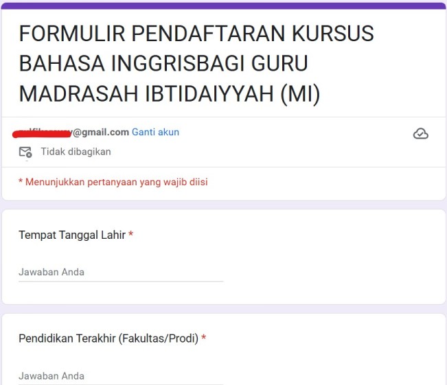 Tangkapan layar pendaftaran beasiswa kursus Kemenag. (docs.google.com/)